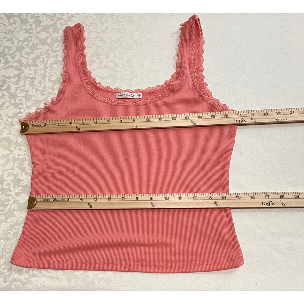 Heart &‎ Hips Tank Top Womens Large Coral Pink Lace Trim Ribbed Y2K Romantic - Picture 5 of 7